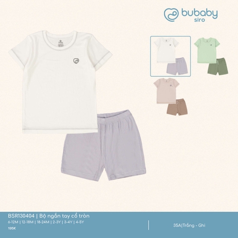 BU - Bộ ngắn tay cổ tròn - Trắng - Ghi - SS25.T2A