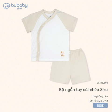 BU S10 - Bộ ngắn tay cài chéo Siro - BSR130808 - Trắng + Be đậm - 3-6M - SS25.T8C