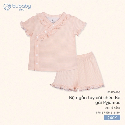 BU S10 - Bộ ngắn tay cài chéo Bé gái Pyjamas - BSR1308BG - Kẻ hồng - 6-9M - SS25.T8C
