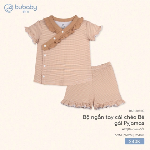 BU - Bộ ngắn tay cài chéo Bé gái Pyjamas BSR1308BG - Kẻ cam đất - Mỏng - SS25.T8C