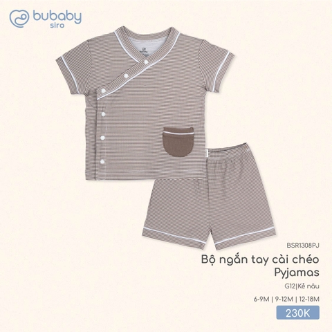 BU - Bộ ngắn tay cài chéo Pyjamas BSR1308PJ - Kẻ nâu - Mỏng - SS25.T8C