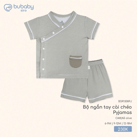 BU S10 - Bộ ngắn tay cài chéo Pyjamas - BSR1308PJ - Kẻ olive - 9-12M - SS25.T8C