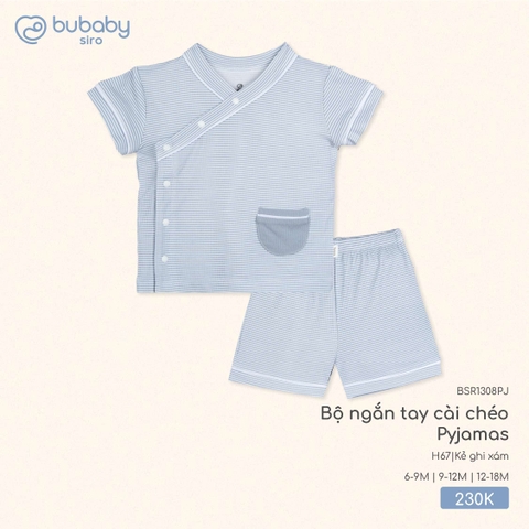 BU S10 - Bộ ngắn tay cài chéo Pyjamas - BSR1308PJ - Kẻ ghi xám - 6-9M - SS25.T8C
