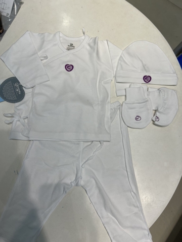 BU - Bộ dài tay cài chéo kèm mũ, btc Sinh non Tinie - Trắng - SS25.T5C