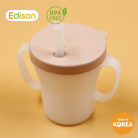 Cốc tập uống 3 giai đoạn Edison Hàn Quốc có ống hút chống rò rỉ và tay cầm cho bé từ 6 tháng - màu hồng, mã 3543