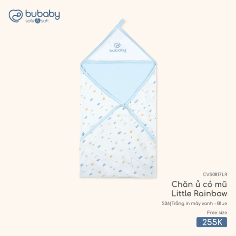 BuBaby - Chăn ủ có mũ Little Rainbow - Trắng in mây xanh + Blue - FS - SS26.T3B