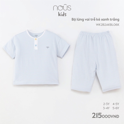 NOUS - Bộ lửng vai trễ kẻ xanh trắng - . - 3-4Y - Bộ lửng vai trễ kẻ xanh trắng - . - 3-4Y