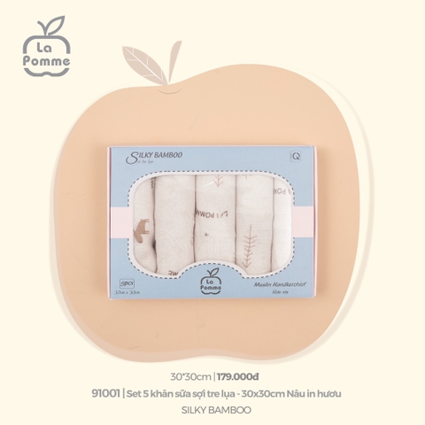 LP - K001 Set 5 khăn sữa sợi tre lụa La Pomme - Hươu Nâu K - FS -