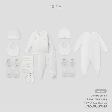 NOUS - Combo đi sinh 16 món màu trắng NB - SS24.T8A - Combo đi sinh 16 món màu trắng NB - món màu trắng NB - Newborn