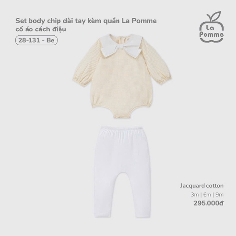 LP - Set body chip dài tay kèm quần La Pomme cổ áo cách điệu - Be - 3-6M - SS25.T9B