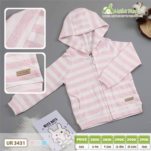 UR - Áo khoác có mũ vải kẻ ngang hồng - 12M AK45P - Hồng