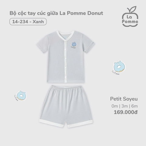 LP S10 - Bộ cộc tay cúc giữa La Pomme Donut - Xanh - 0-3M - SS25.T2A