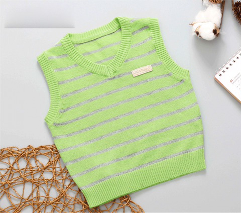 UR - Áo gile len cổ tim hai màu kẻ cốm - 6M - Cốm