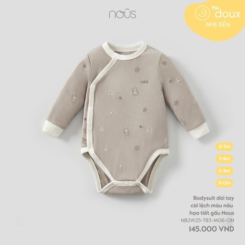 NOUS - Body chip dài tay cài lệch màu nâu họa tiết gấu Nous -SS25.T9A
