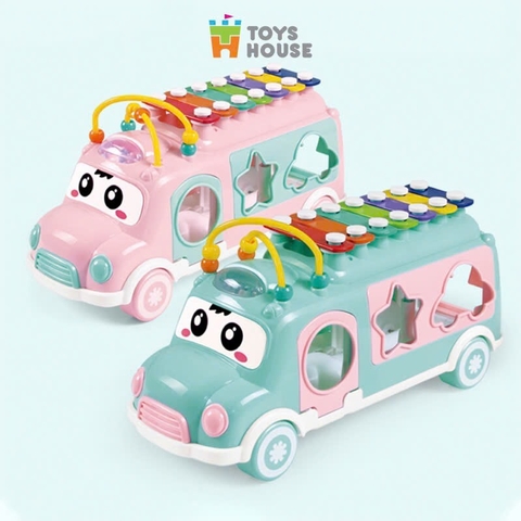 BY - Đồ chơi tiền giáo dục cho bé - ô tô thả khối kết hợp đàn gõ Xylophone ToysHouse HE8036 - màu hồng