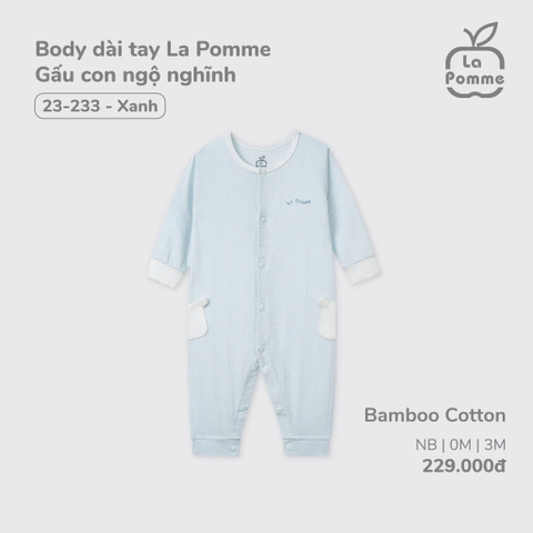 LP S10 - Body dài tay La Pomme Gấu con ngộ nghĩnh - Xanh - Newborn - SS25.T2A