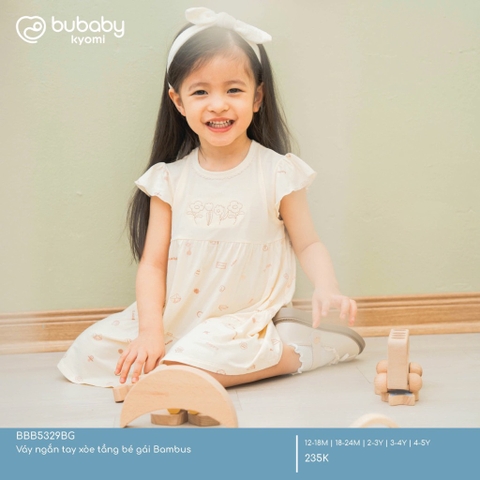 BU - Váy ngắn tay xòe tầng bé gái Bambus - BBB5329BG - Kem in họa tiết kỷ vật + kem - 2-3Y - SS25.T1A