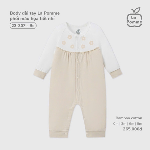 LP - Body dài tay La Pomme phối màu họa tiết nhí - Be - 0-3M - SS25.T9B
