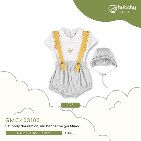 BU ĐÂY - Set body đai kèm áo, mũ bonnet bé gái Mimo - Trắng - Mint - 18-24M