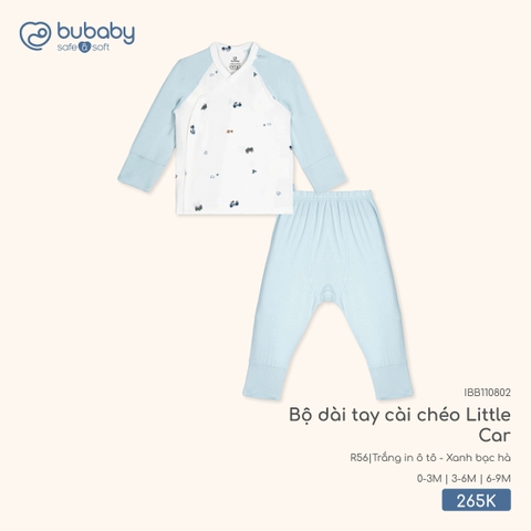 BU - Bộ dài tay cài chéo Little Car - IBB110802 - Trắng in ô tô + Xanh bạc hà - 6-9M - SS26.T1B