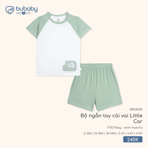 BU - Bộ ngắn tay cài vai Little Car - IBB130100 - Trắng + xanh matcha - 12-18M - SS26.T1B