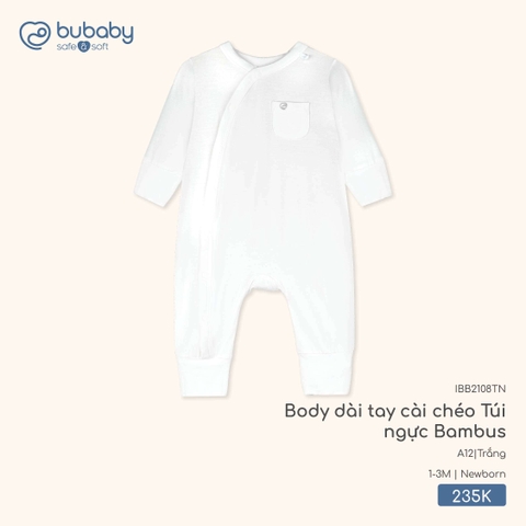 BU - Body dài tay cài chéo Túi ngực Bambus - IBB2108TN - Trắng - Newborn - SS26.T2A