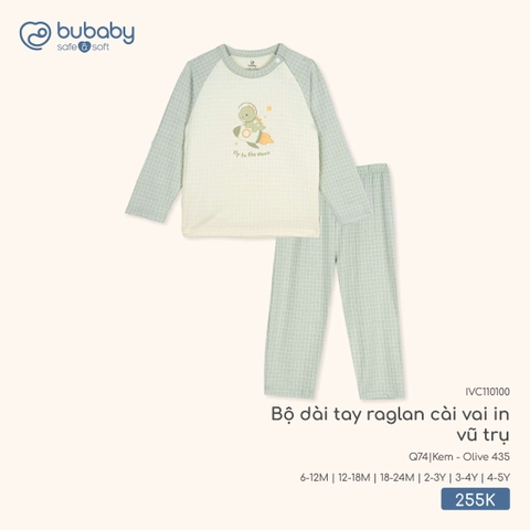 BU - Bộ dài tay raglan cài vai in vũ trụ - IVC110100 - Kem + Olive 435 - 4-5Y - SS25.T12C