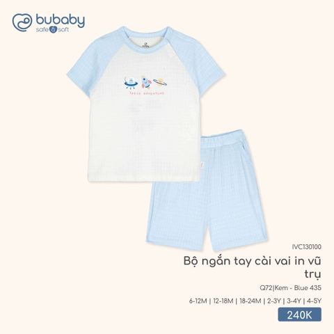 BU S10 - Bộ ngắn tay cài vai in vũ trụ - IVC130100 - Kem + Blue 435 - 3-4Y - SS25.T12C
