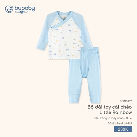 BuBaby - Bộ dài tay cài chéo Little Rainbow - Trắng in mây xanh + Blue - 0-3M - SS26.T3B
