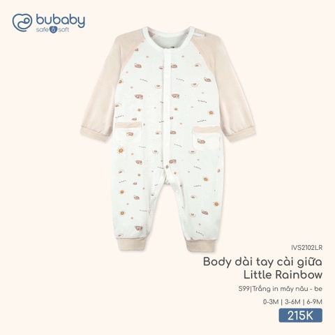 BuBaby - Body dài tay cài giữa Little Rainbow - Trắng in mây nâu + be - 0-3M - SS26.T3B