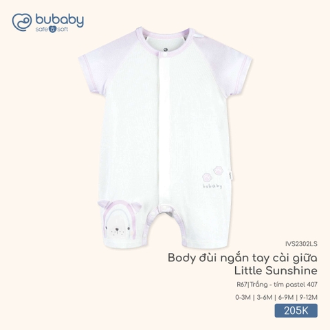 BUBaby - Body đùi ngắn tay cài giữa Little Sunshine  - IVS2302LS - Trắng + tím pastel 407 - 6-9M - SS26.T3C