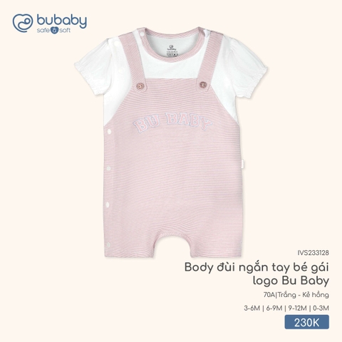 BU - Body đùi ngắn tay bé gái logo Bu Baby - IVS233128 - Trắng + Kẻ hồng - 6-9M - SS26.T2A