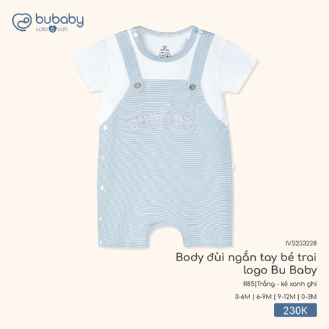 BU - Body đùi ngắn tay bé trai logo Bu Baby - IVS233228 - Trắng + kẻ xanh ghi - 6-9M - SS26.T2A