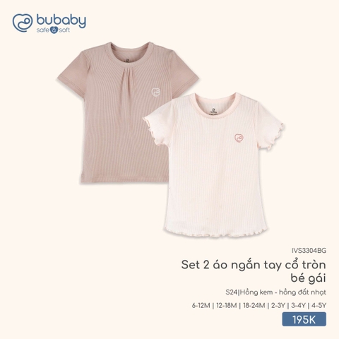 BUBaby - Set 2 áo ngắn tay cổ tròn bé gái  - IVS3304BG - Hồng kem + hồng đất nhạt - 4-5Y - SS26.T3C