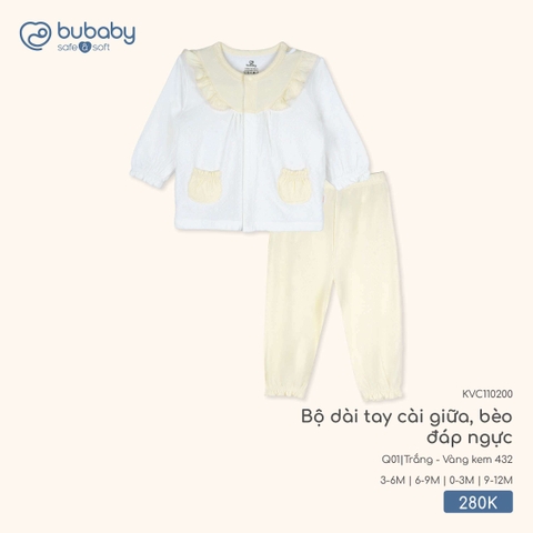 BU - Bộ dài tay cài giữa, bèo đáp ngực - KVC110200 - Trắng + Vàng kem 432 - 0-3M - SS25.T12C