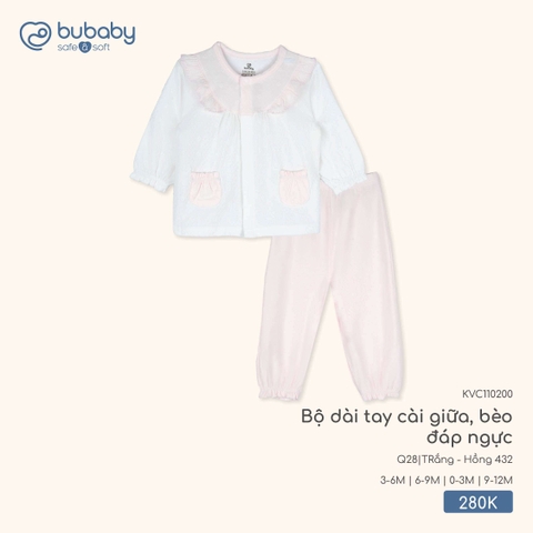 BU - Bộ dài tay cài giữa, bèo đáp ngực - KVC110200 - TRắng + Hồng 432 - 3-6M - SS25.T12C