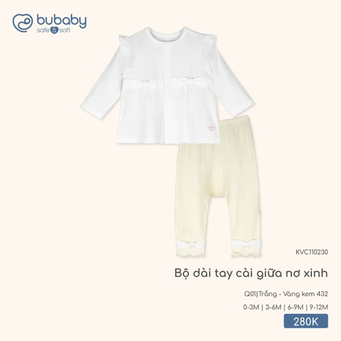 BU - Bộ dài tay cài giữa nơ xinh - KVC110230 - Trắng + Vàng kem 432 - 6-9M - SS26.T2A