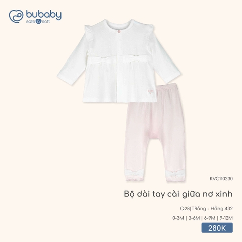 BU - Bộ dài tay cài giữa nơ xinh - KVC110230 - Trắng + Hồng 432 - 6-9M - SS26.T2A
