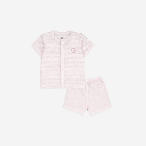 BU S10 - Bộ ngắn tay cài giữa Joyful - BSR130200 - kẻ hồng nhạt - 0-3M - SS25.BP