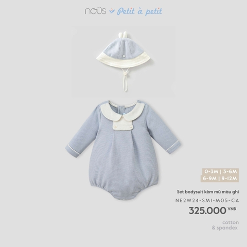 NOUS S30 - Set bodysuit kèm mũ màu ghi - 6-9M - SS26.T6A