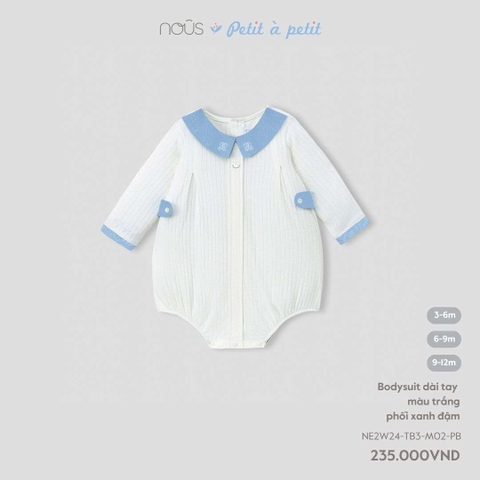 NOUS S30 - Bodysuit dài tay màu trắng phối xanh đậm 9M