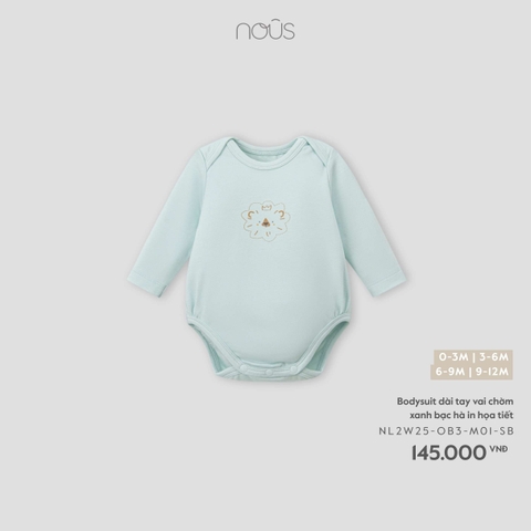 NOUS S30 - Bodysuit dài tay vai chờm xanh bạc hà in họa tiết 9M