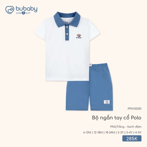BuBaby - Bộ ngắn tay cổ Polo - Trắng + Xanh đậm - 18-24M - SS26.T3B