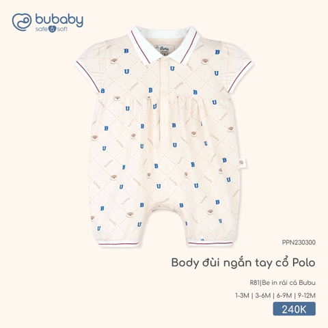 BuBaby - Body đùi ngắn tay cổ Polo - Be in rái cá Bubu - 3-6M - SS26.T3B