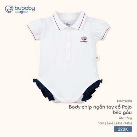 BU - Body chip ngắn tay cổ Polo bèo gấu - PPN2303BG - Trắng - 9-12M - SS26.T5B
