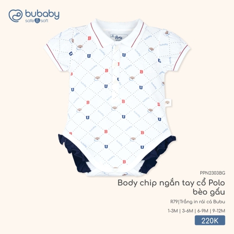 BU - Body chip ngắn tay cổ Polo bèo gấu - PPN2303BG - Trắng in rái cá Bubu - 3-6M - SS26.T5B
