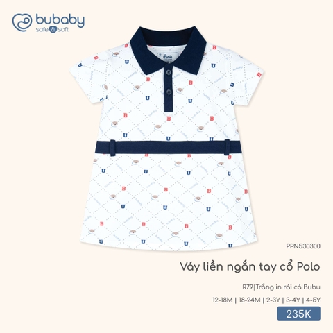BuBaby - Váy liền ngắn tay cổ Polo - Trắng in rái cá Bubu - 12-18M - SS26.T3B