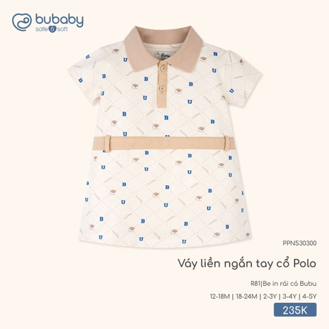 BuBaby - Váy liền ngắn tay cổ Polo - Be in rái cá Bubu - 2-3Y - SS26.T3B