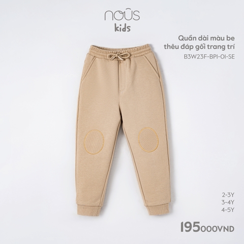 NOUS S30 - Quần dài màu be thêu đáp gối trang trí - 3-4Y - SS25.NP