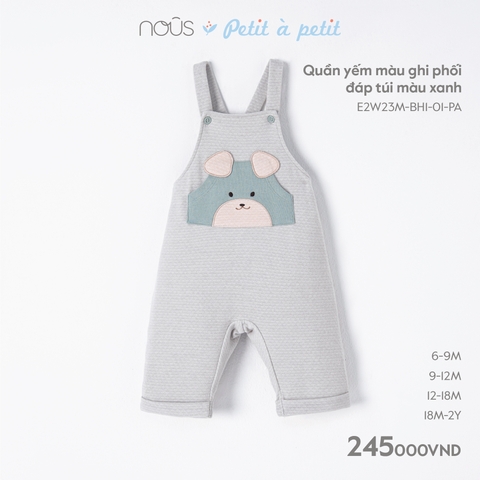 NOUS - Quần yếm màu ghi phối đáp túi màu xanh  - Nu Petit - 6M - SS23.10 - ZTD - Quần yếm màu ghi phối đáp túi màu xanh - .áp túi màu xanh - 6-9M
